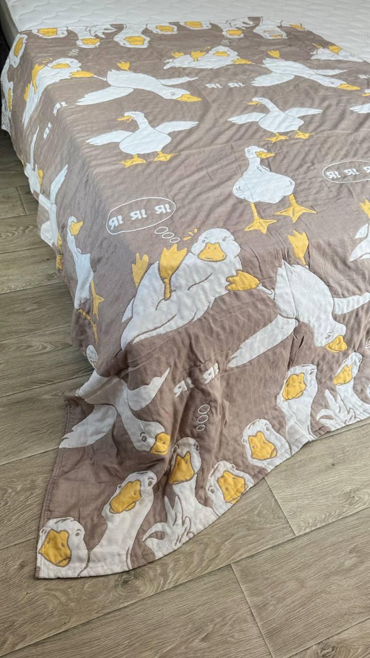 Покрывало муслиновое с гусиным полуторным принтом 150х200 см Капучино (Д-mur-gus-002)