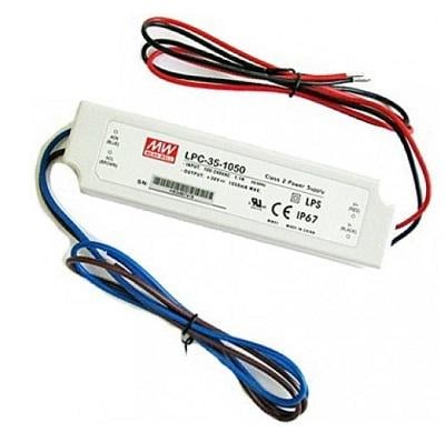 Блок питания 3,0-30,0V 1050 mA 35W Mean Well пластиковый корпус IP67 (LPC-35-1050)