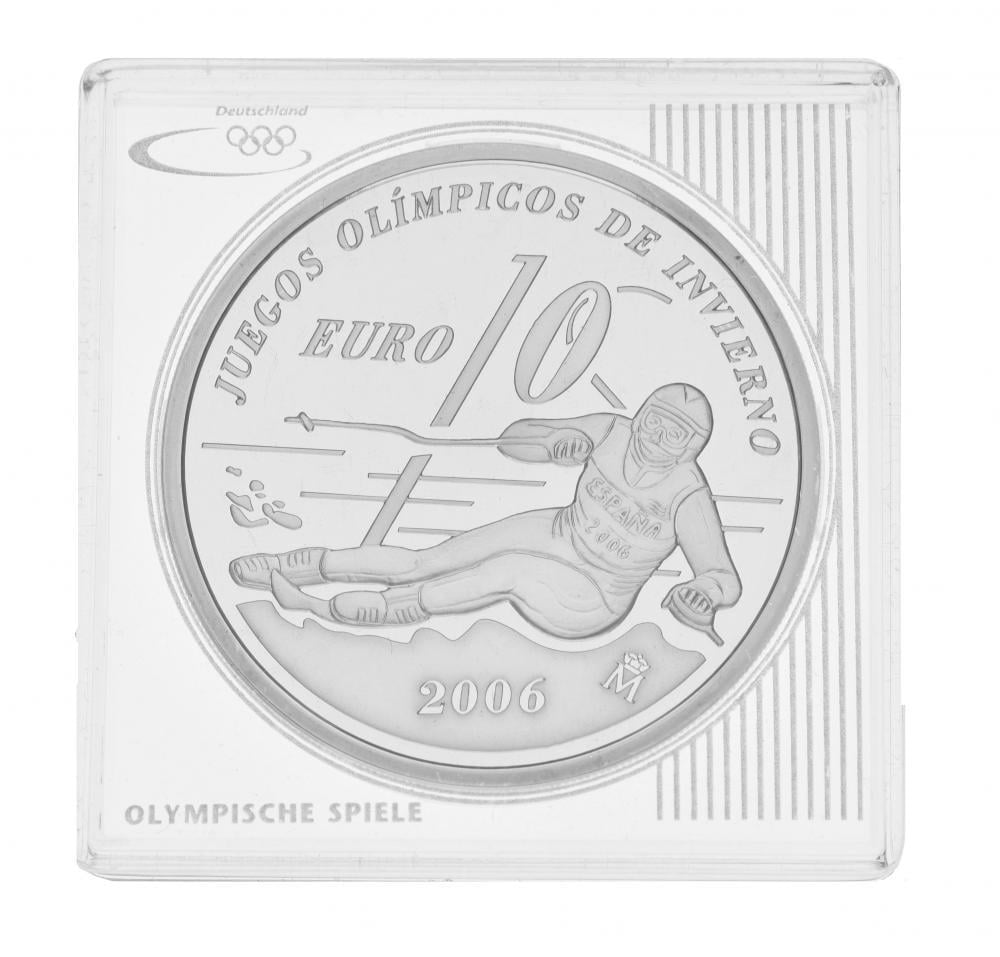 Колекційна монета Іспанія 10 євро 2005 Срібло Proof XX зимові Олімпійські ігри в Туріні 2006 року Лижі (15390551)