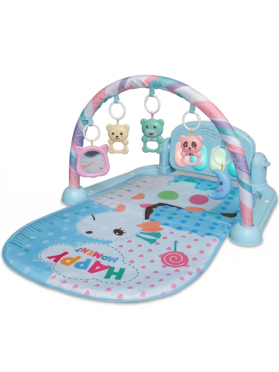 Развивающий коврик игровой с пианино/дугой/подвесными игрушками/музыкой/световыми эффектами Голубой (3635225458)