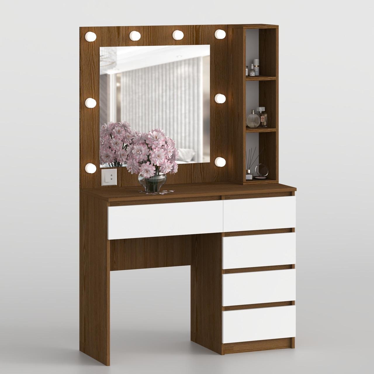 Туалетний столик New and Classic із квадратним дзеркалом 1600х1000х400 мм Дуб родос/Білий