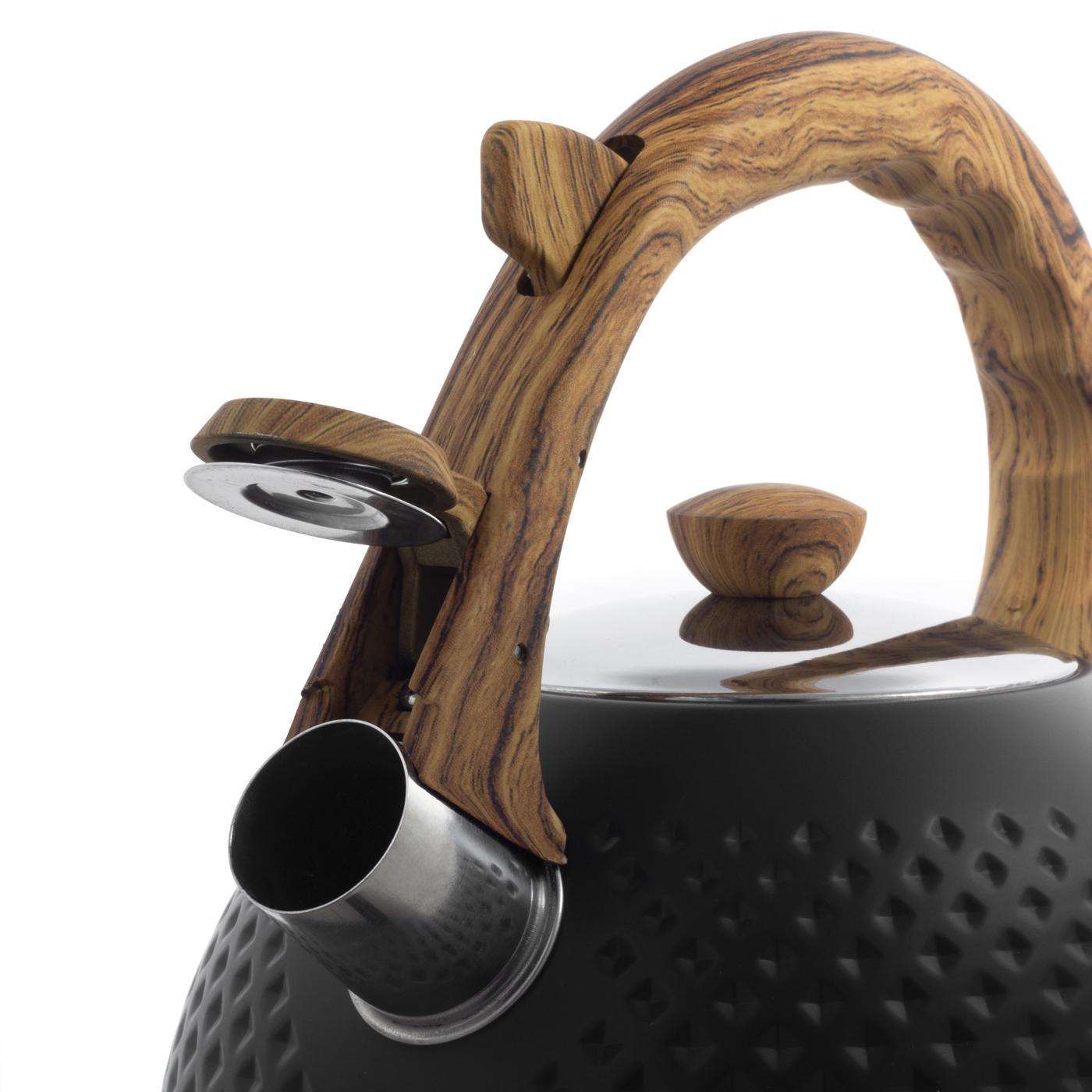 Чайник со свистком и ручкой с покрытием soft touch под дерево Ofenbach KM-100305 из нержавеющей стали 2,7 л Черный (150-84-100305.1) - фото 7