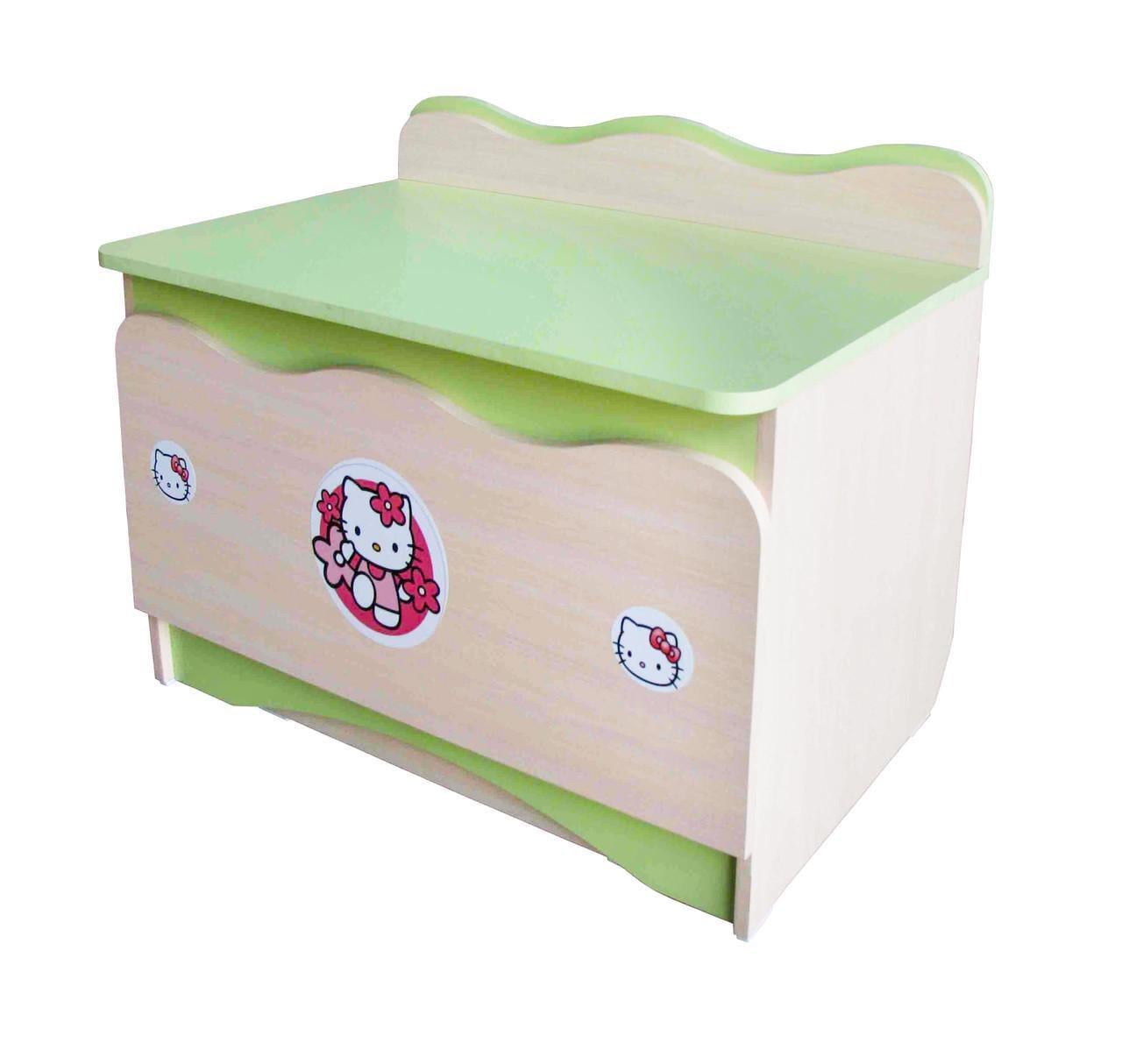 Ящик для игрушек МАКСИ-МЕбель Сказка Тема КИТТИ Дуб молочный/Зеленая вода (11325)