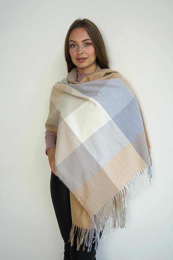 Палантин кашемировый Braxton Квадраты II 7027-4 Терракотовый/Серый/кофейный (26479861)