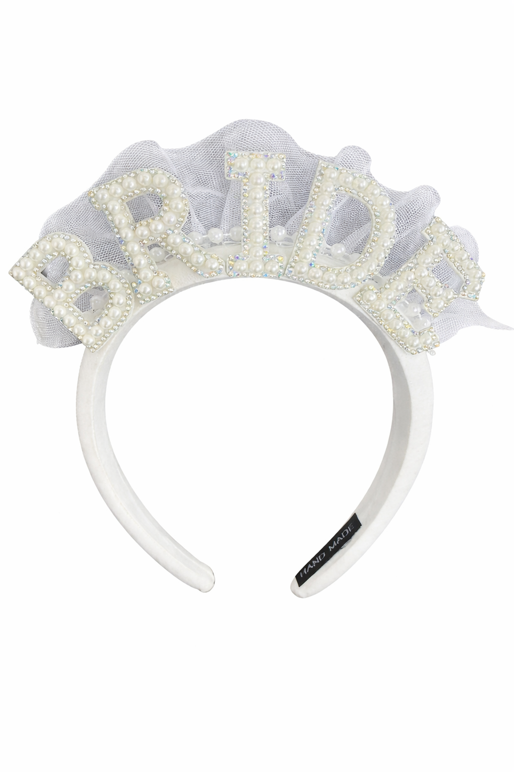 Обруч для нареченої для дівич-вечора ''BRIDE'' з перлинами та фатином (93)