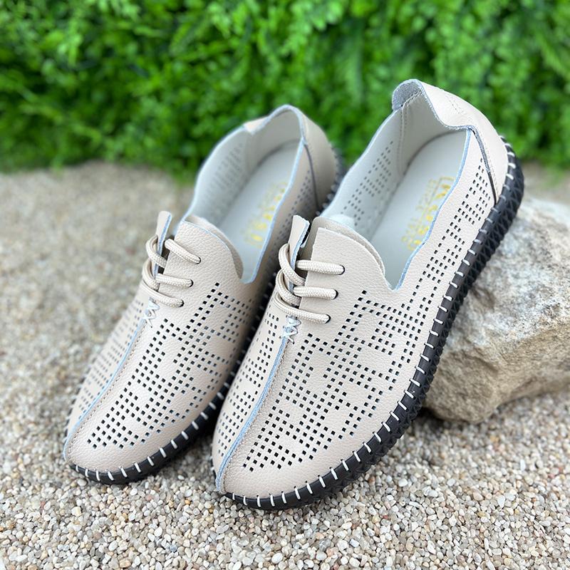 Мокасини жіночі Е-001035-6 перфорована шкіра р. 40 25,5 см Бежевий (25330895) - фото 2