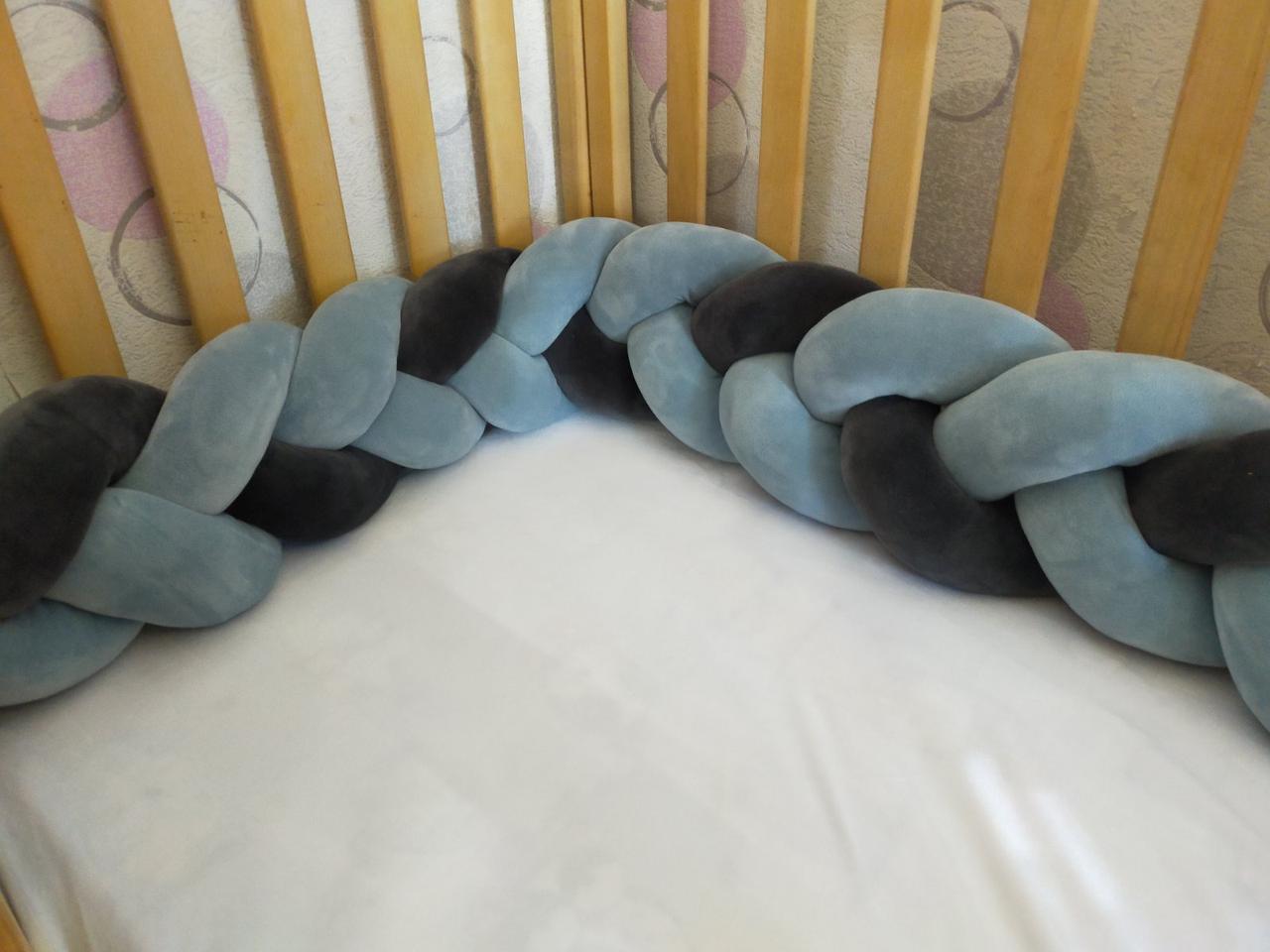 Бортик в кроватку косичка трехпрядная 120x18 см Серый/Черный (1443462789) - фото 2