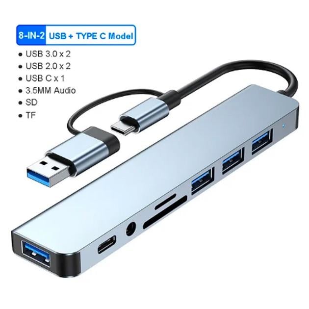 Хаб 8в1 высокоскоростной концентратор Type-C Серый - фото 3 Хаб 8в1 высокоскоростной концентратор Type-C Серый - фото 3