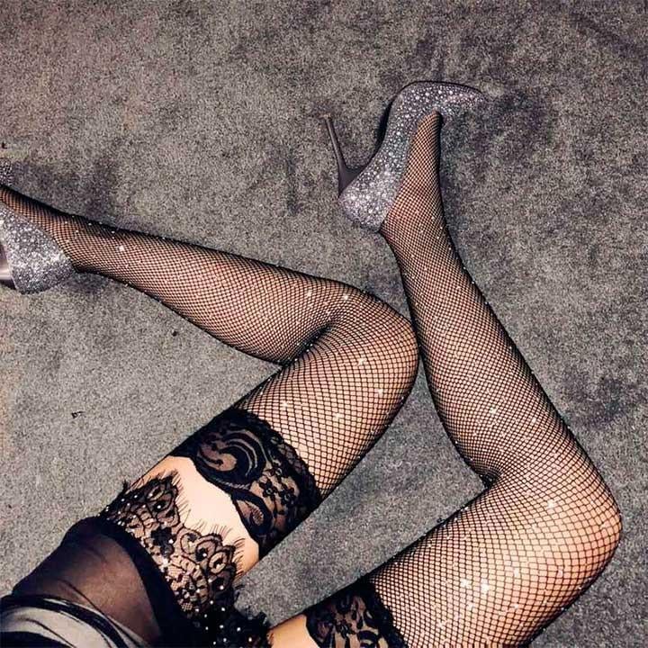 Панчохи прикрашені стразами XS/S Чорний (K000438) - фото 4 Панчохи прикрашені стразами XS/S Чорний (K000438) - фото 4