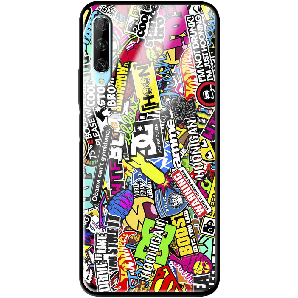 Чехол Boxface Huawei P Smart Pro Multicolored Inscriptions Черный силикон со стеклом (38612-up880-39402)