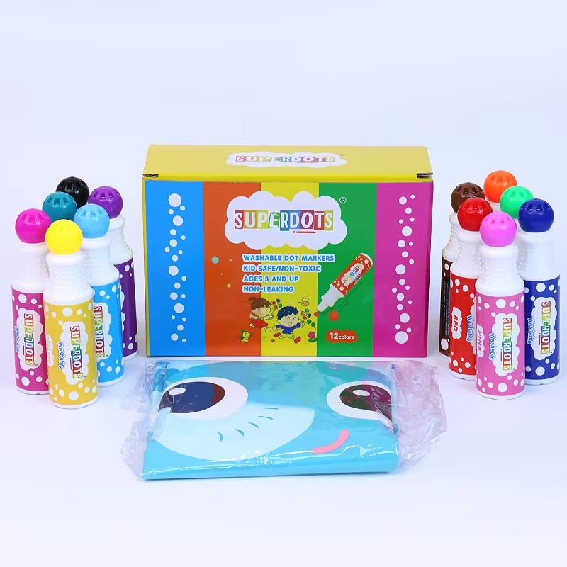 Маркери пальчикові DOT для творчості точкові фарби для малювання та живопису на водній основі 12 кольорів