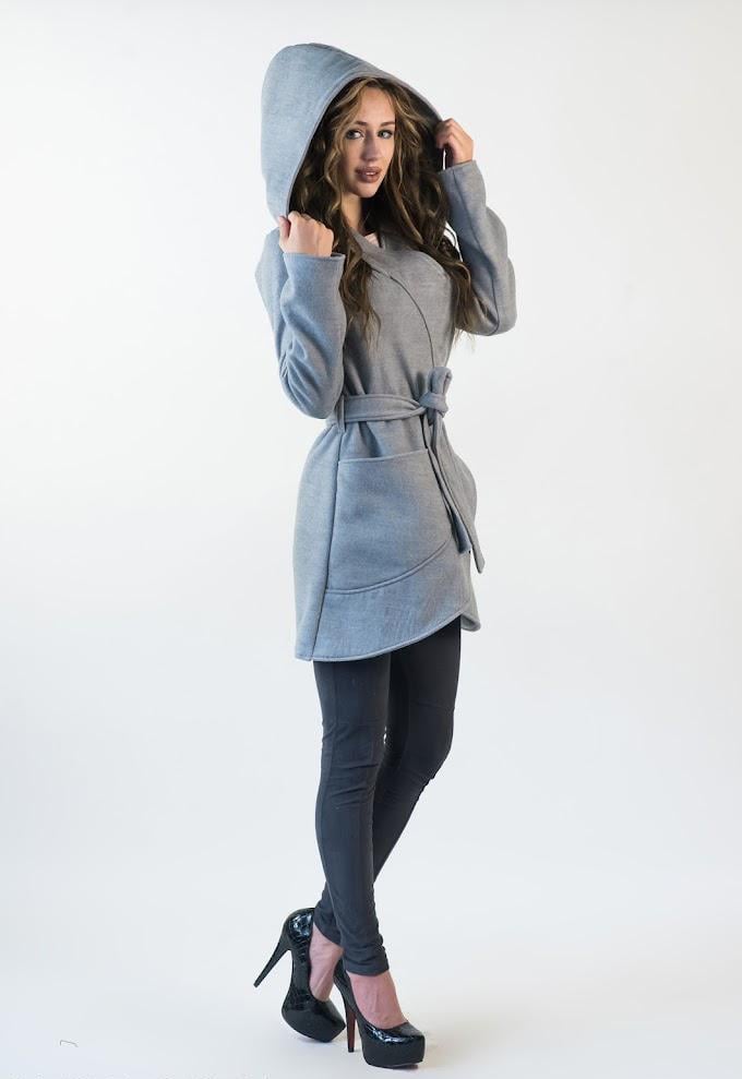 Пальто женское кашемировое с капюшоном Podium 21295-GREY XXL Серый