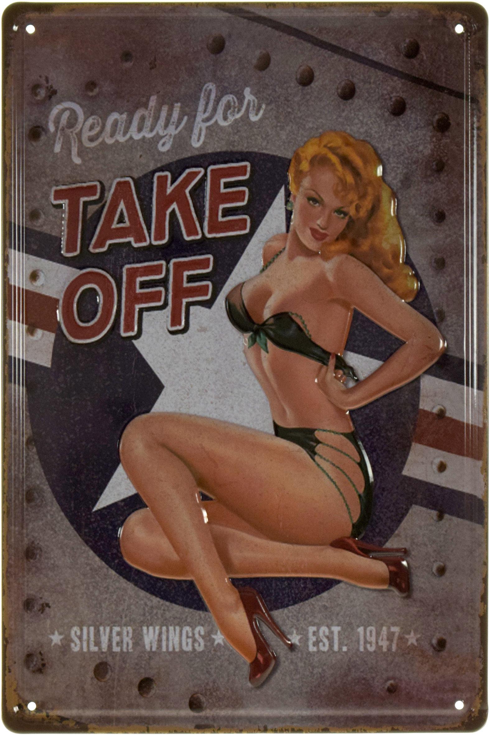 Табличка металлическая Готовы К Взлету/Ready For Take Off Pin Up 20x30 см