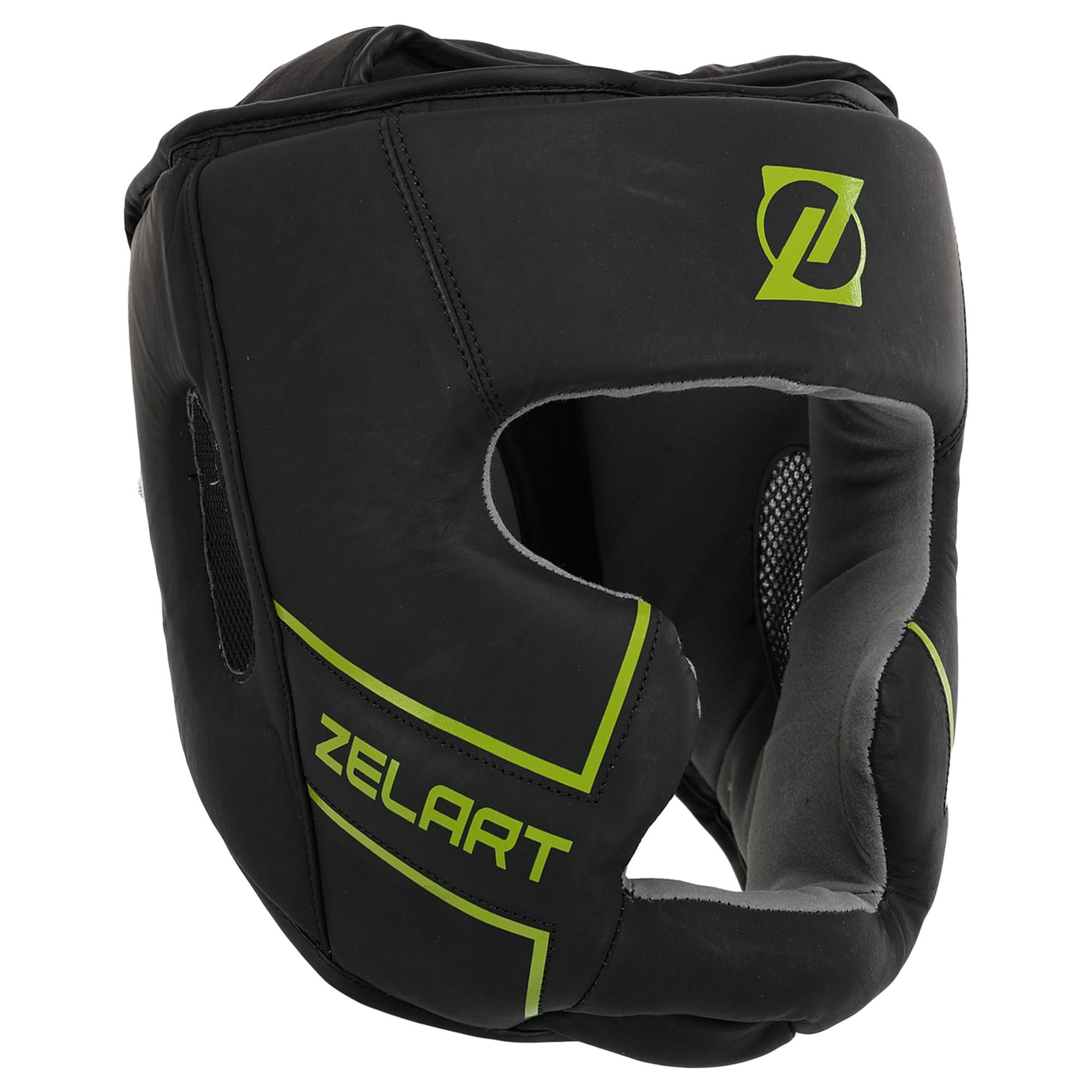 Шолом боксерський Zelart Pro VL-3151 шкіряний з повним захистом S Чорно-салатовий (33229448)