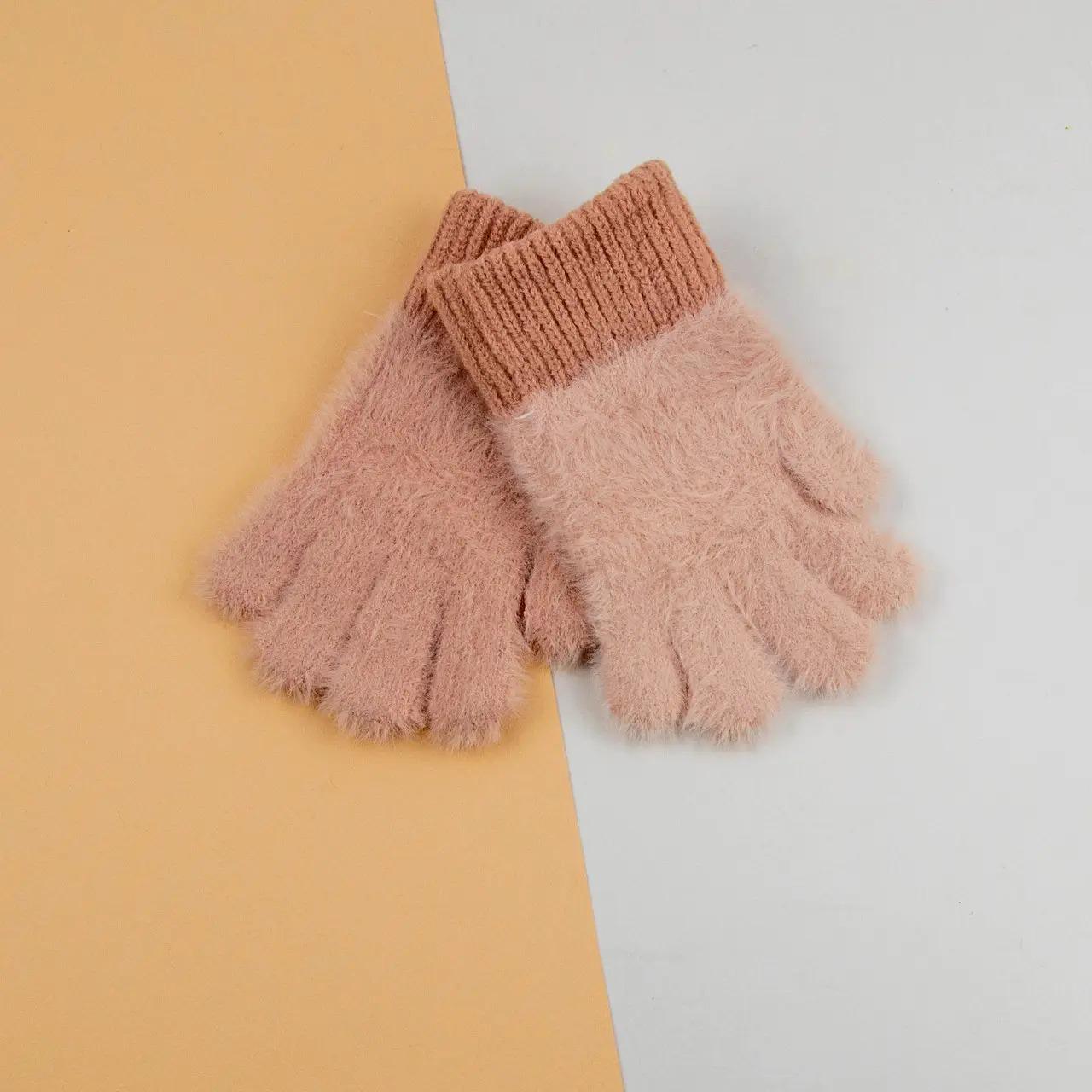 Детские перчатки одинарные ангоровые 6-9 лет размер 4 Розовый (24-8-014)