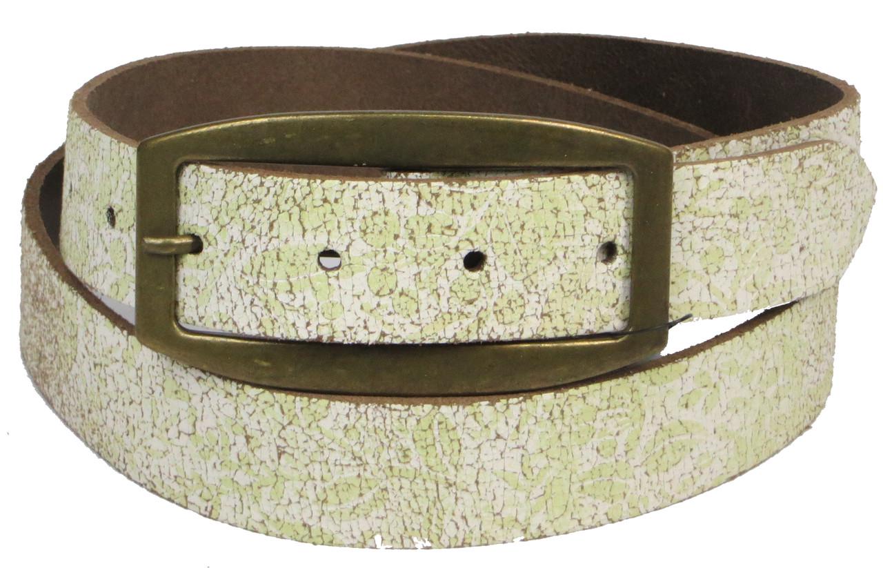 Ремень Vanzetti женский винтажный натуральная кожа Бежевый с салатовым