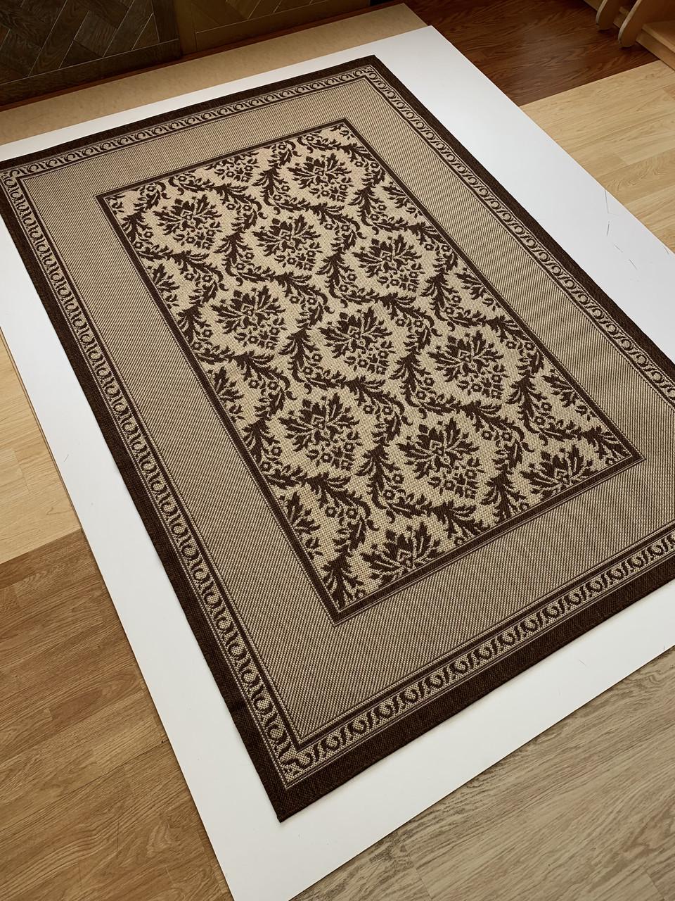 Килим безворсовий абстрактний рогожка прямокутний 80х150 см Бежевий (2641349663)