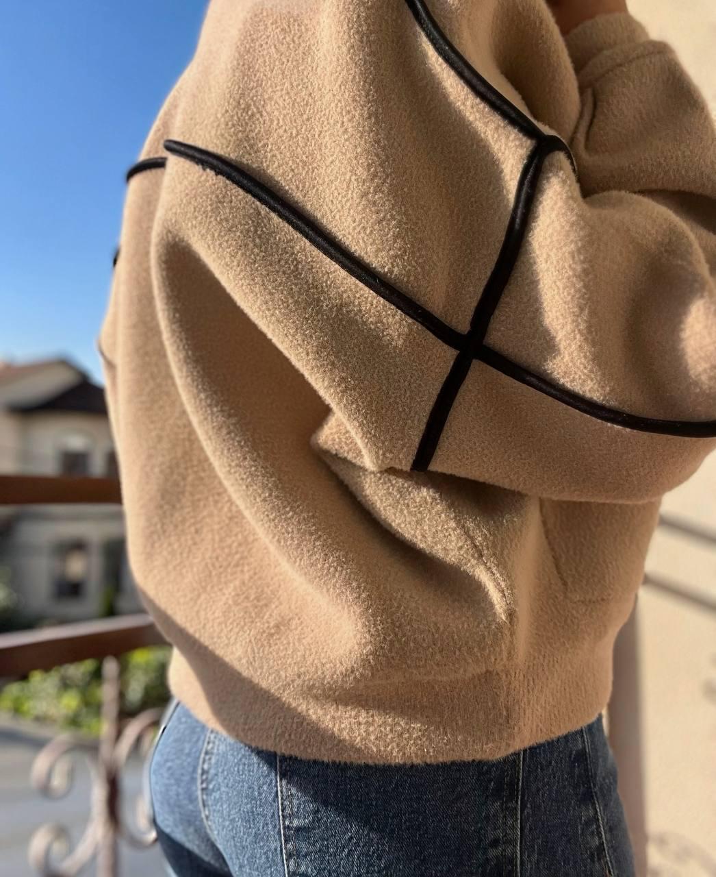 Жакет жіночий A-N 881 кардиган бомбер комір стійка на блискавці вовна альпаки OS Бежевий (1369) - фото 3