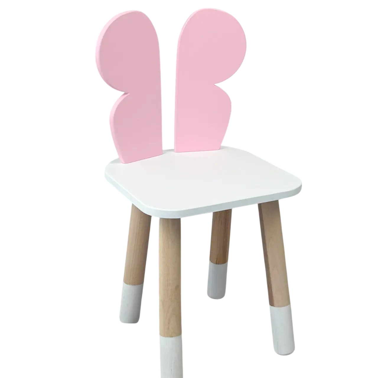 Стул детский деревянный со спинкой в ​​форме крыльев бабочки 26х26х24 см Бело-розовый (150-7-58812)