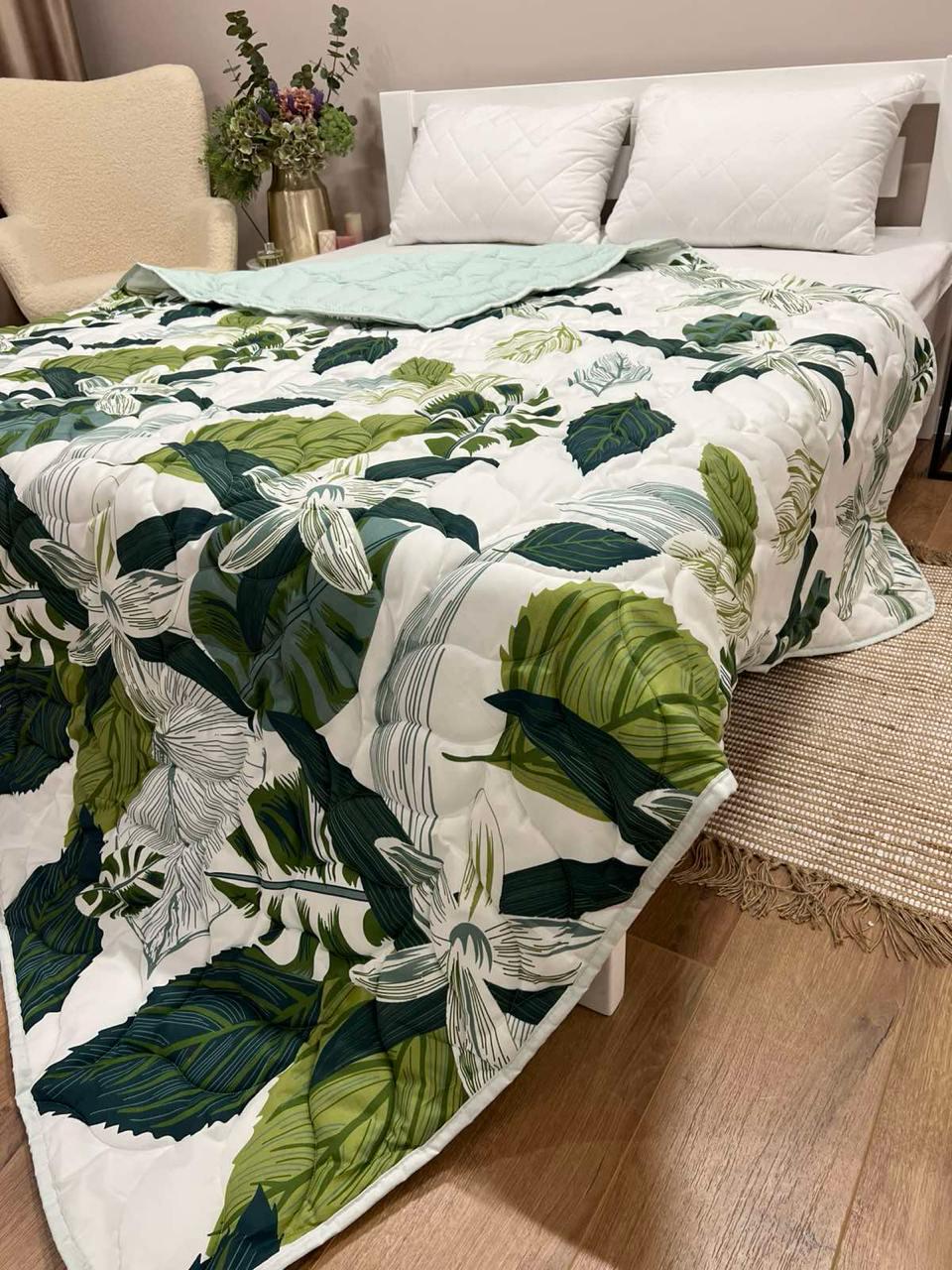 Одеяло летнее двухстороннее с рисунком полутораспальное 150x210 см Зеленый - фото 6