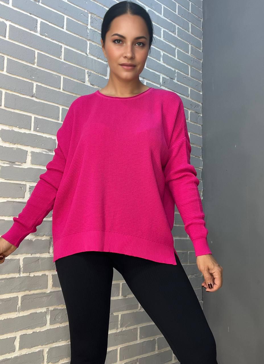 Светр жіночий MIX RAY 6183 тонкий вафельний розрізи по боках вільний крій OS Малиновий (1198) - фото 1 Светр жіночий MIX RAY 6183 тонкий вафельний розрізи по боках вільний крій OS Малиновий (1198) - фото 1