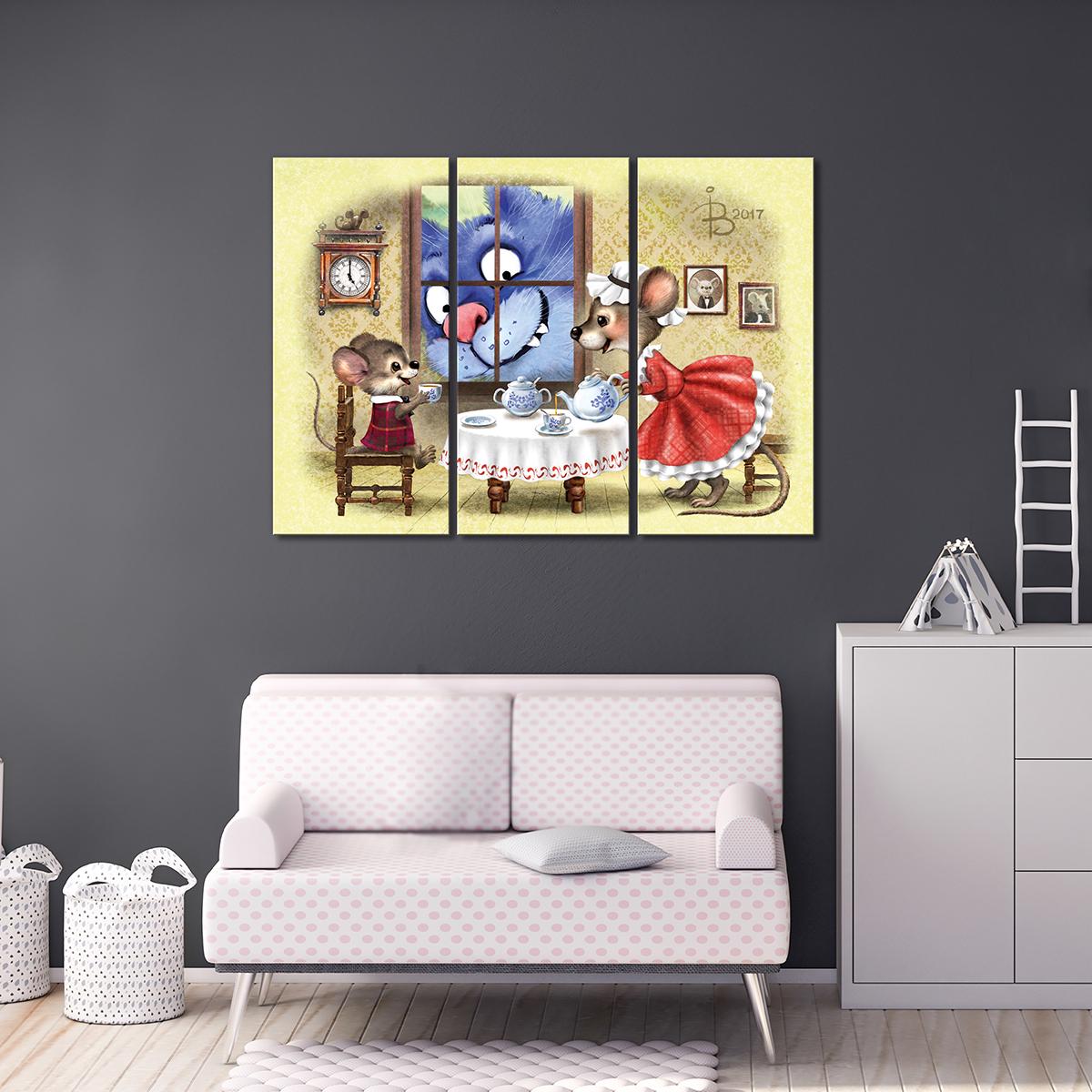 Модульная картина Заглянул в норку 3 модуля 70x105 см