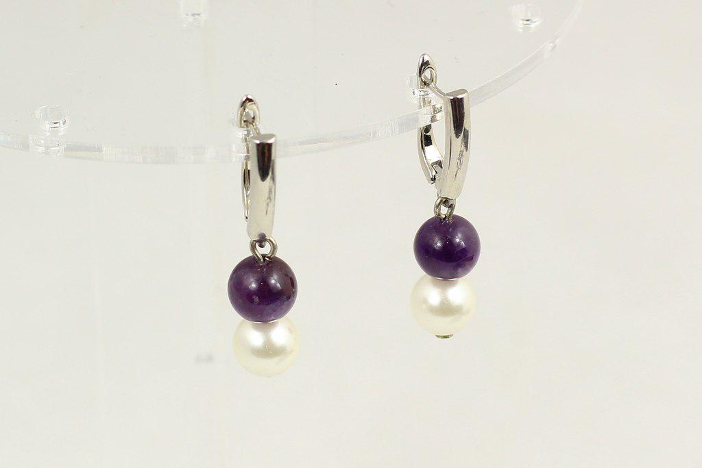 Серьги с аметистом и жемчугом shell 3,5 см Серебристый (28856113)