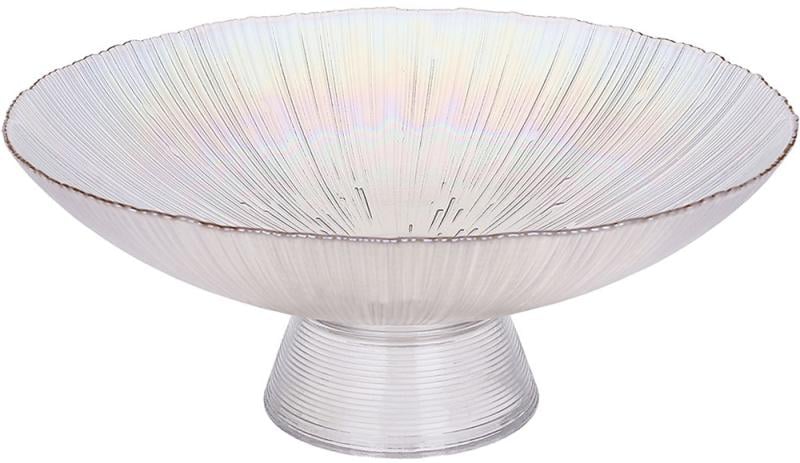 Стеклянная фруктовка Fleur 25х11 см на ноге Перламутровый с золотой каймой