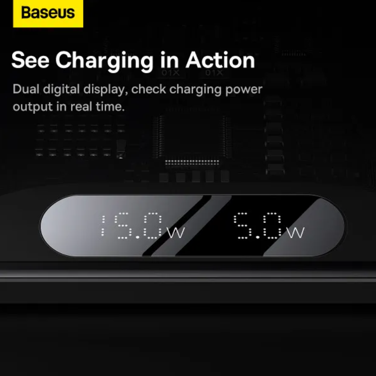 Зарядний пристрій BASEUS Digital LED Display 2in1 Wireless Charger з технологією Qi 20W Чорний (WXSX010101) - фото 13