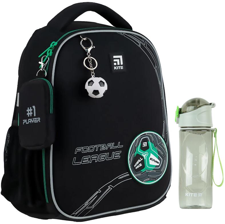 Рюкзак школьный каркасный Kite Education Football с бутылкой для воды (202455)