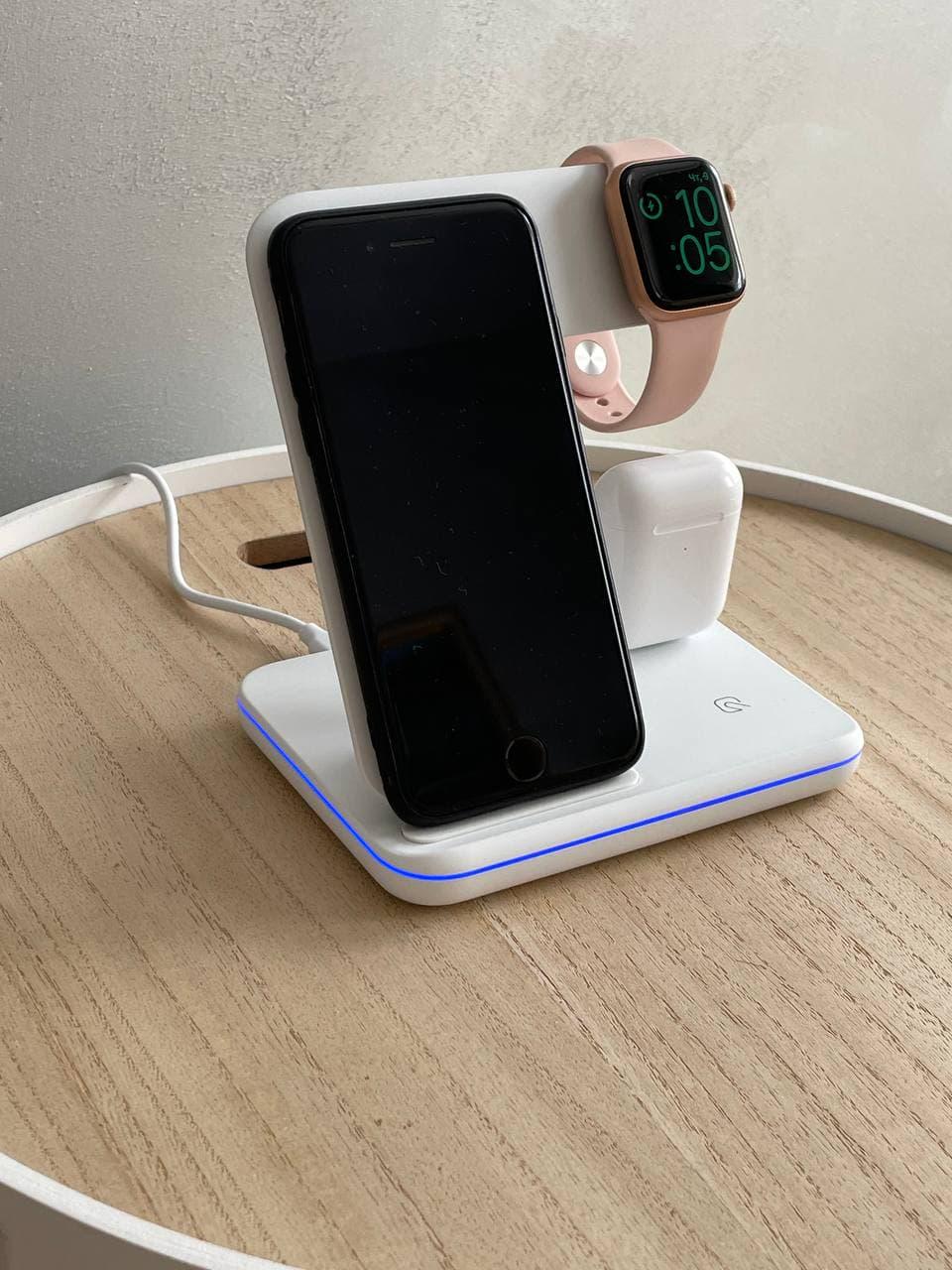 Беспроводная зарядка WAITIEE 3в1 для iPhone/iWatch/AirPods 15 W Белый - фото 6