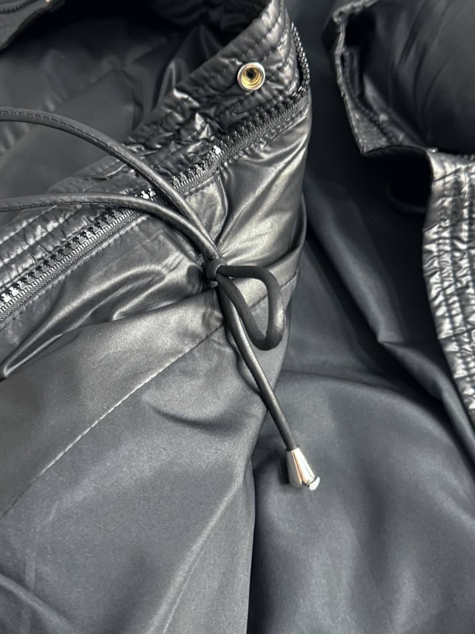 Куртка женская HAIZIYUAN 8055 пуф глянцевая удлиненная с утяжкой на талии L Черный (5582) - фото 4