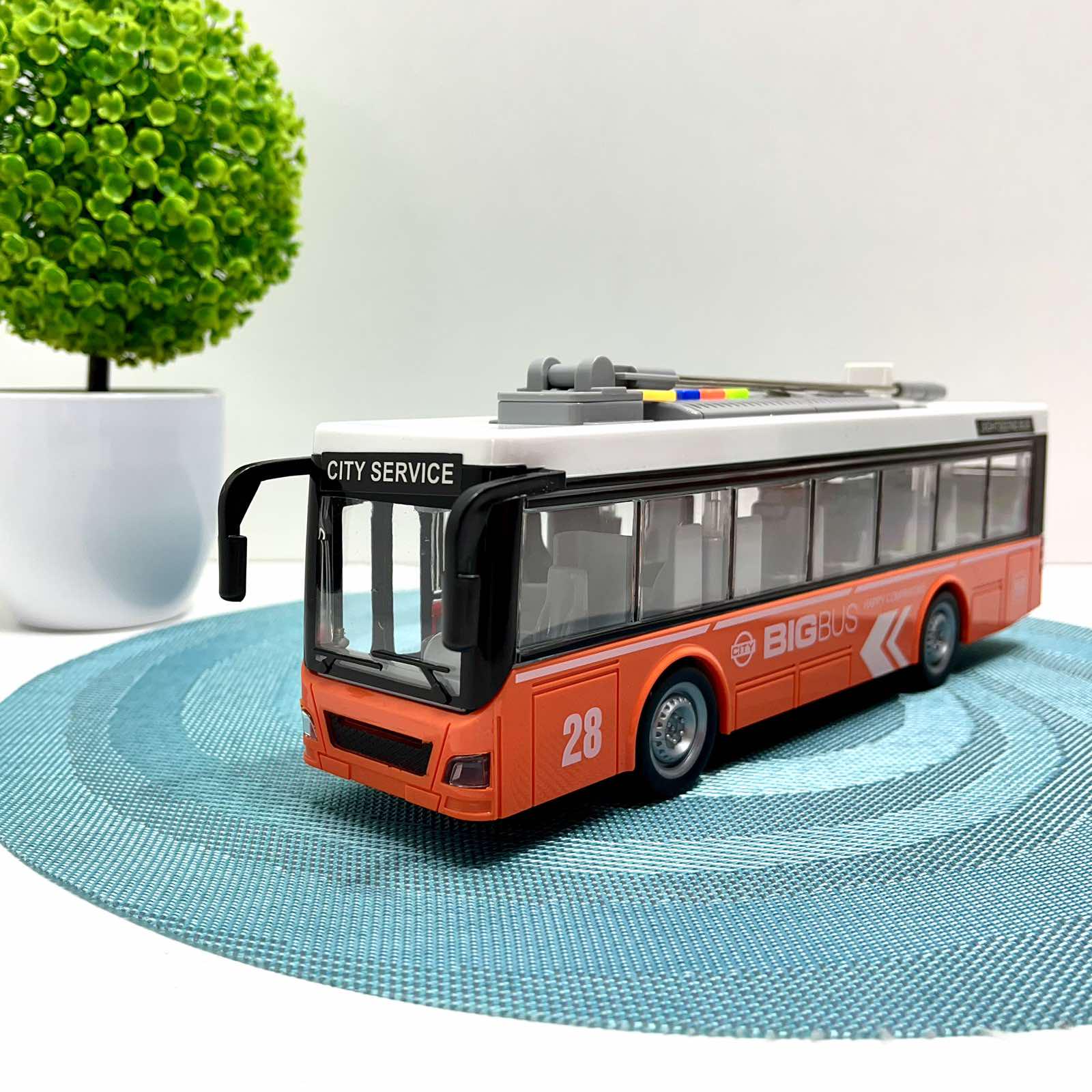 Масштабная модель троллейбус WENYI с инерцией/подсветкой и звуком открывается дверь Оранжевый (WY911AB)