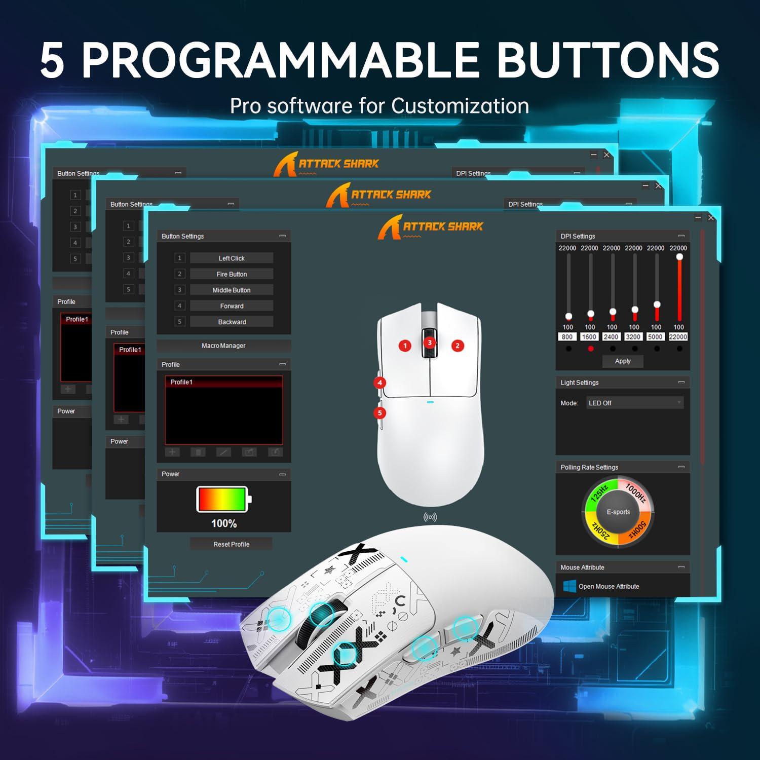 Мышь игровая беспроводная attack shark X11 RGB 22K DPI PAW3311 6 кнопок для ПК/Mac White - фото 4 Мышь игровая беспроводная attack shark X11 RGB 22K DPI PAW3311 6 кнопок для ПК/Mac White - фото 4