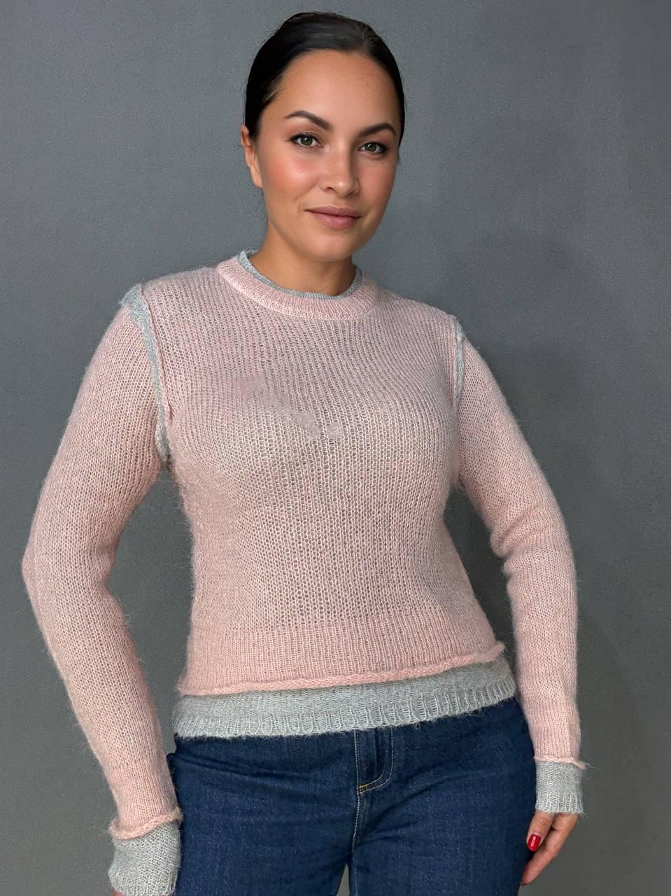 Свитер женский A-N 8096 двухслойный вязаный паутинка OS Розовый (5413)