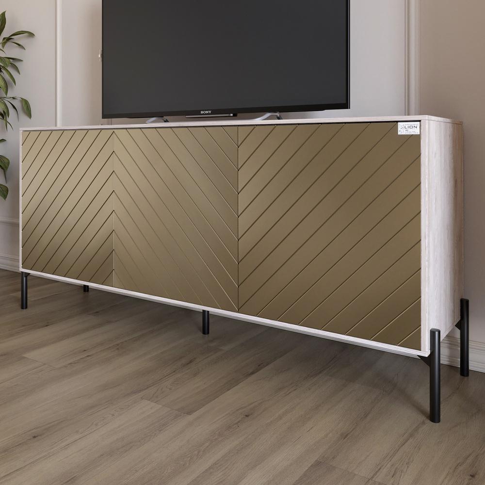 Тумба под телевизор Lion Амарант с черными металлическими ножками 168x40x76,5 см Самоа Дымчатый/Перламутровый металлик (000-000-2384)