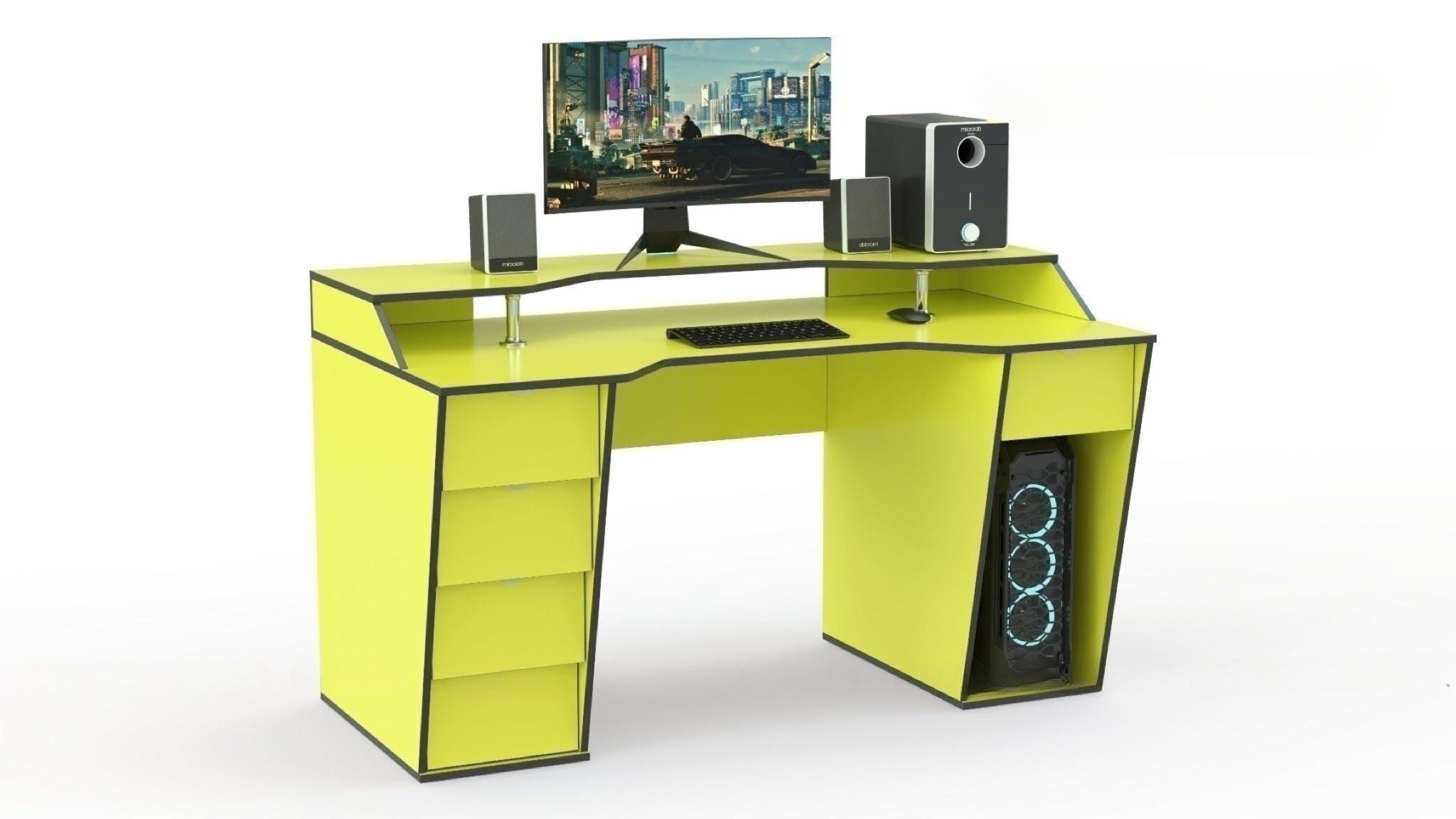 Геймерский стол COMFORT X1600 с надстройкой и ящиками 160х90х95 см Желтый