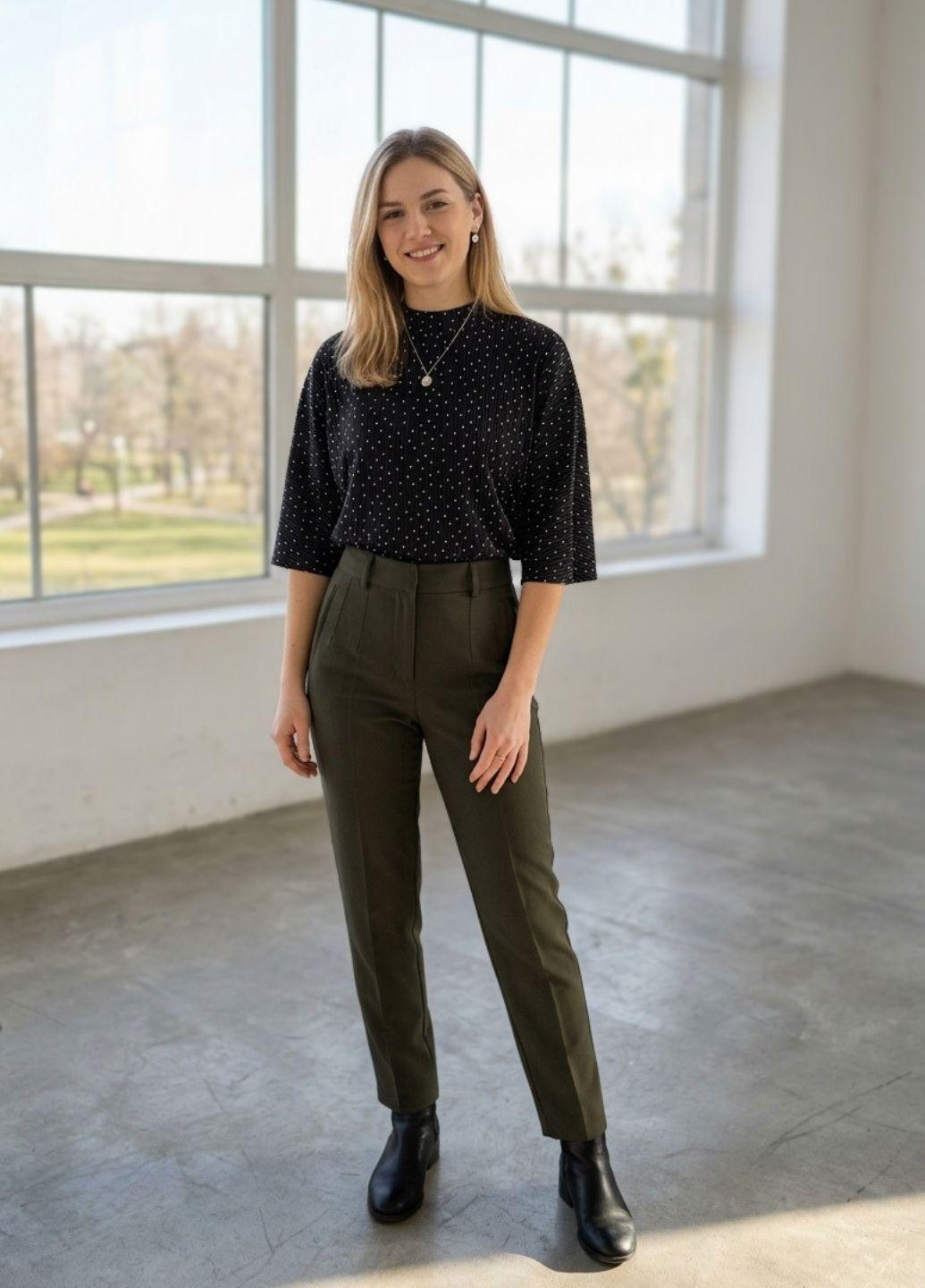 Блузка жіноча пліссе Oversize в Білий горошок Jacqueline de Yong 16398 L Чорний