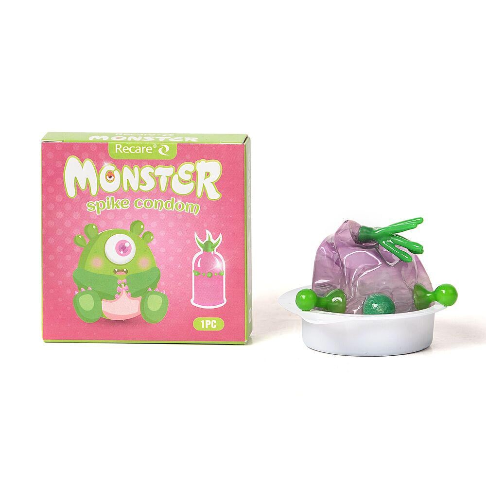 Презерватив Recare Monster Spike с рядом шариков и усиками на кончике Green