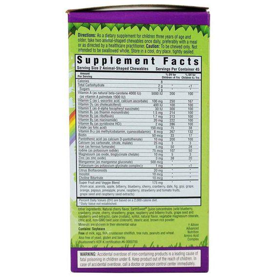 Витаминно-минеральный комплекс Bluebonnet Nutrition Rainforest Animalz, Multiple Complete Daily Nutrition For Kids 90 Animal-Shaped Chewables Natural Cherry Flavor (BLB0184) - фото 2