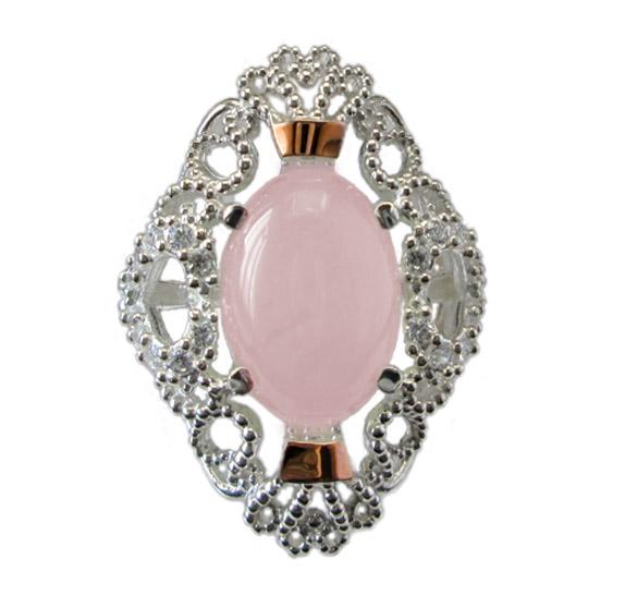 Серебряное кольцо с золотыми накладками Джамала розовый кварц 16,5