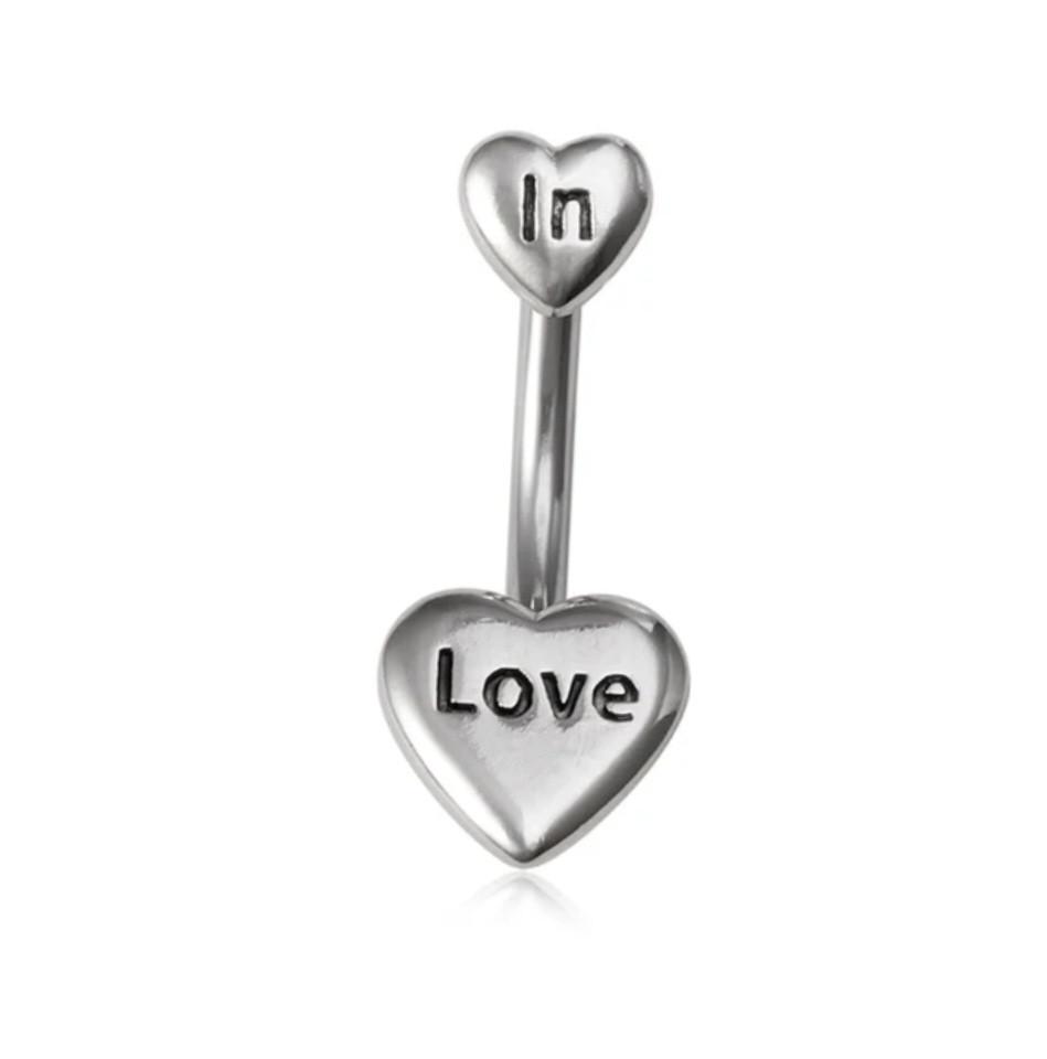 Пірсинг для пупка з ювелірної сталі Класична навела з написом "Закоханий" Срібний (82737267)