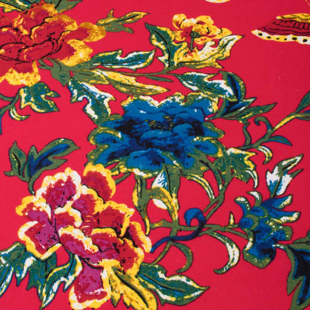 Тканина льон малиновий в квіти метелики ширина 145 см Червоний (12622.009)