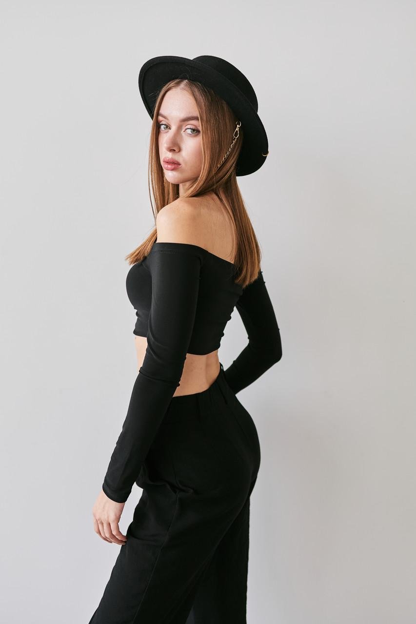 Капелюх канотьє фетровий Rebel Chic Hat з пірсингом/шпилькою/ланцюжками з вовни Чорний - фото 4