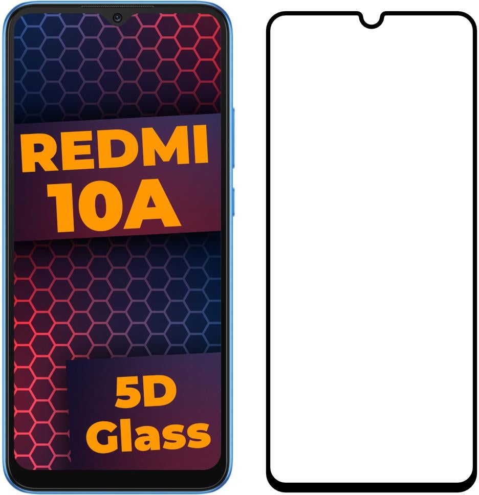 Стекло 5D Xiaomi Redmi 10A защитное Full Glue Black (28098)