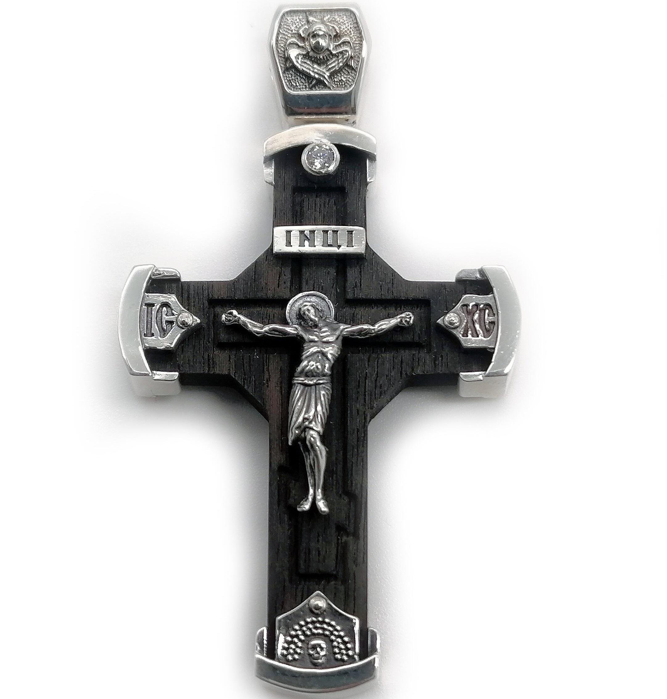 Хрест ебеновий Ideale 2047-IDE Розп'яття Христа Спаси та Збережи дерев'яний зі сріблом (7454)