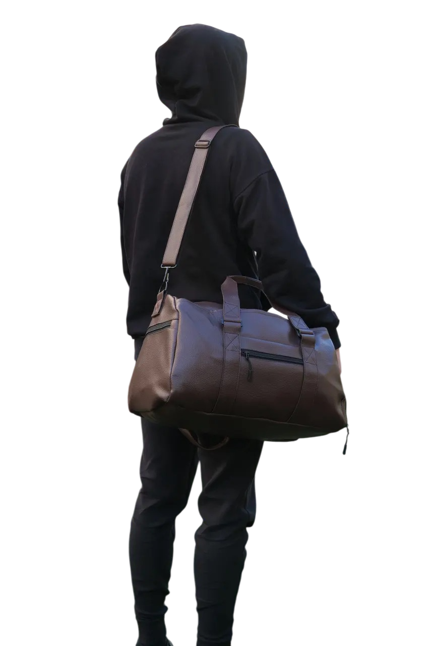 Спортивная сумка с отделом для обуви и карманом для мокрых вещей из экокожи Коричневый (2396659841)