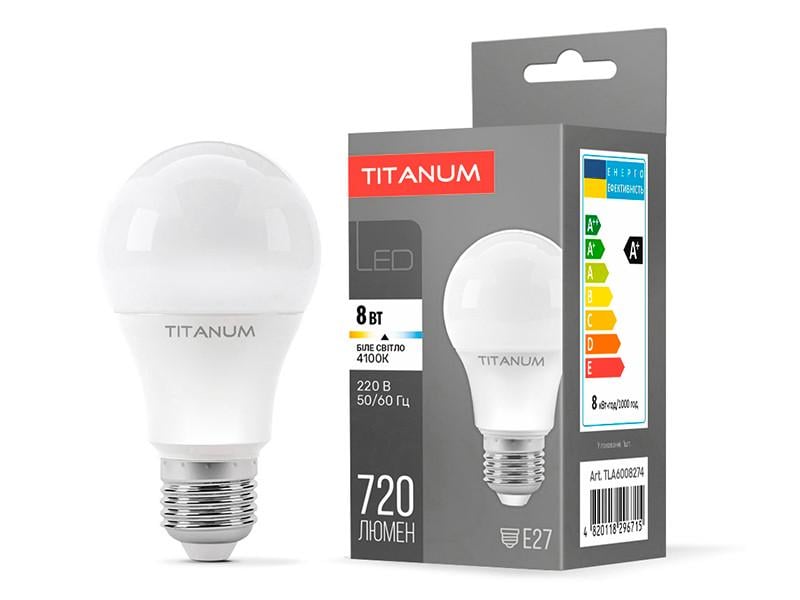 Светодиодная лампа TITANUM A60 8W E27 4100K 220 V (TLA6008274) Светодиодная лампа TITANUM A60 8W E27 4100K 220 V (TLA6008274)