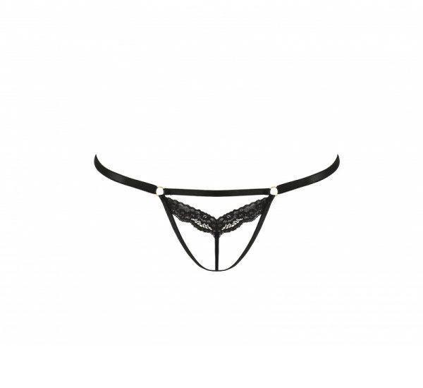 Трусики-стрепы с кружевом Passion Exclusive SOLON THONG S/M Black
