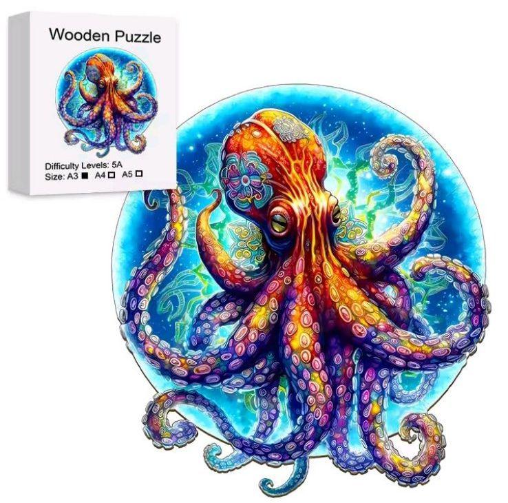 Пазлы деревянные осьминог А3 (676)